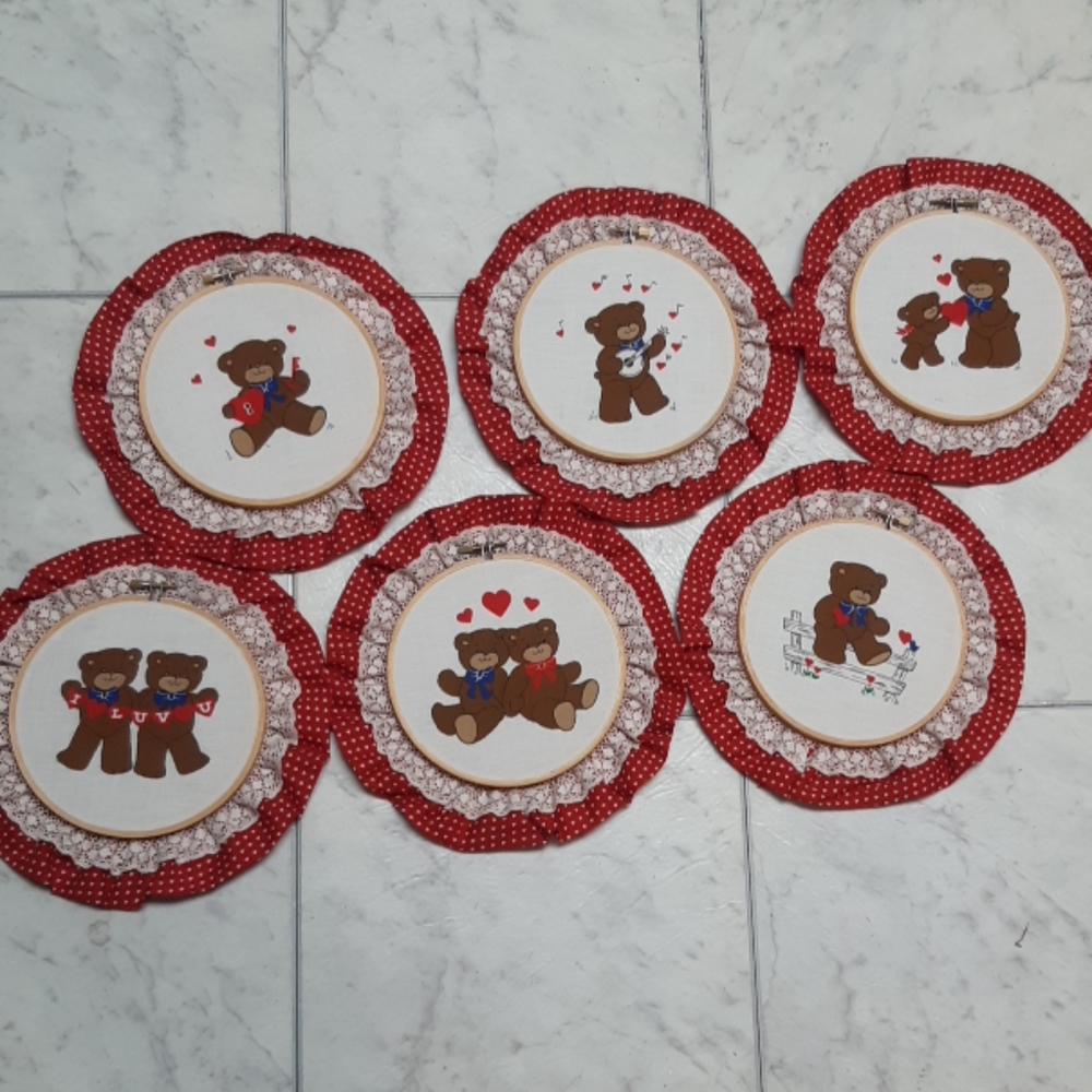 Teddy Bear wall hanging baby bedroom home decor Set of 6 LOVE YOU Heart